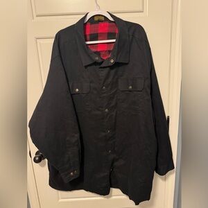 Black Men's Quilted Jacket with Red Plaid Lining, Big and Tall 4XL